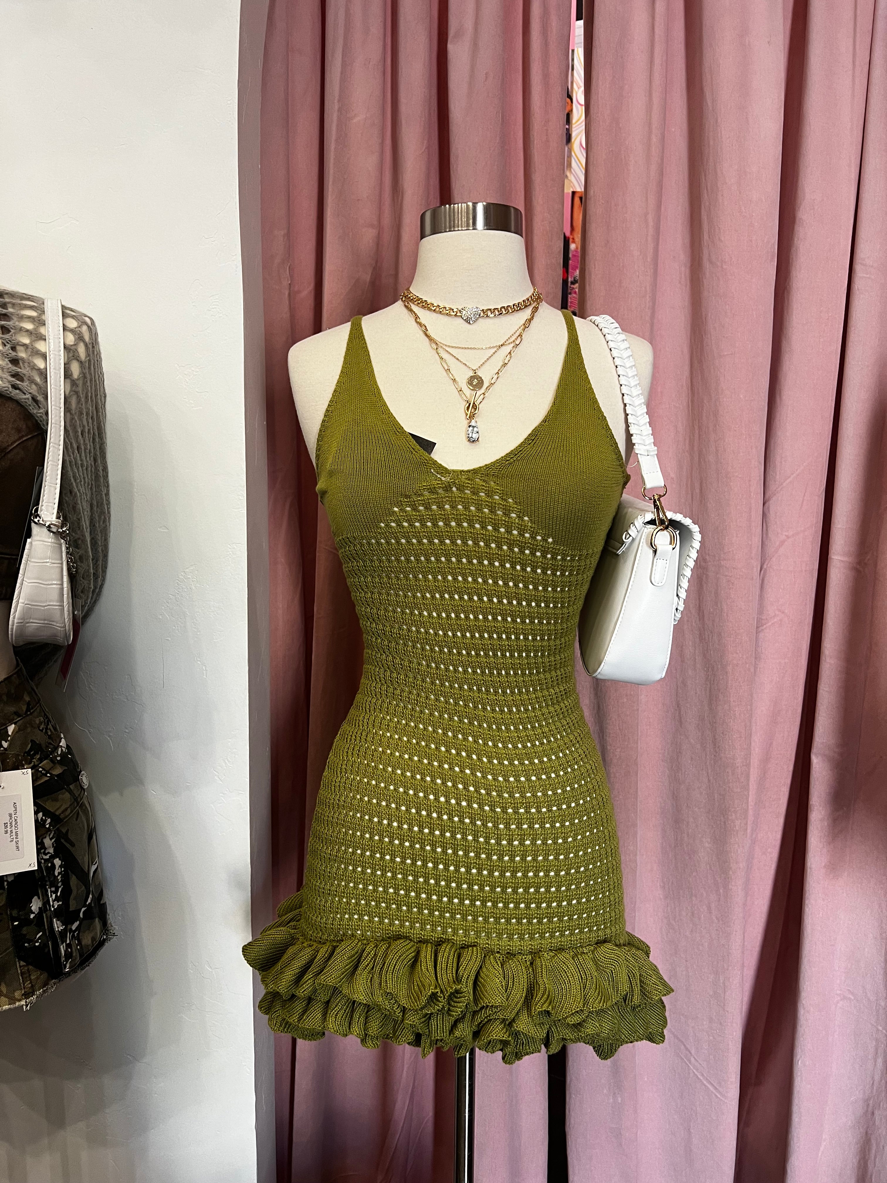 Lea Crochet Mini Dress (Avocado Green)