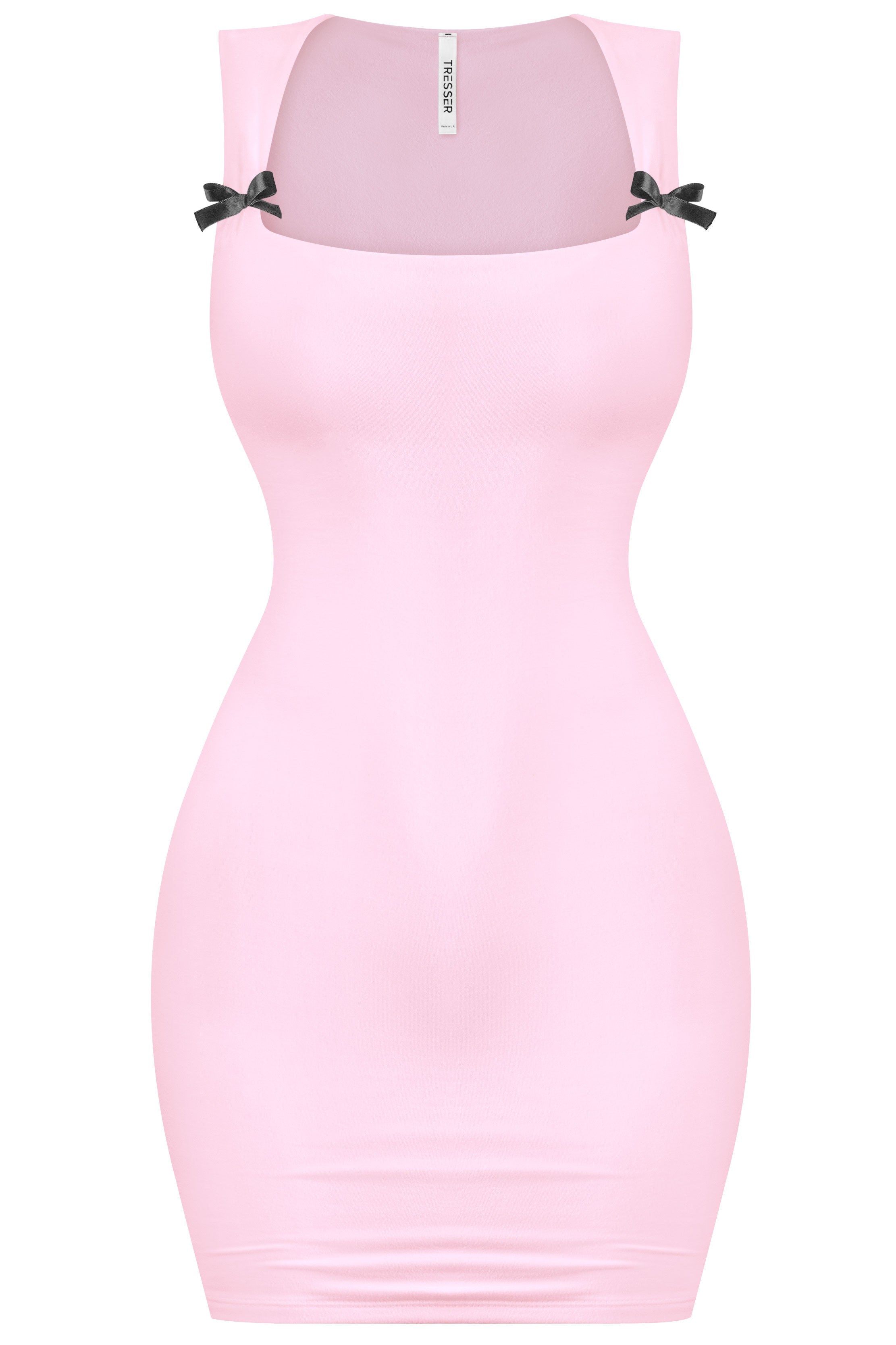 Leia Square Neck Mini Dress (Baby Pink)