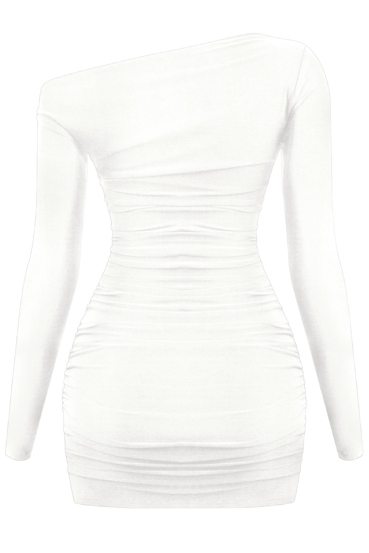 Ray Asymmetrical Long Sleeve Dress (White)