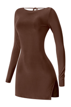 Load image into Gallery viewer, Staci L/S Open Back Side Slits Mini Dress (Brown)