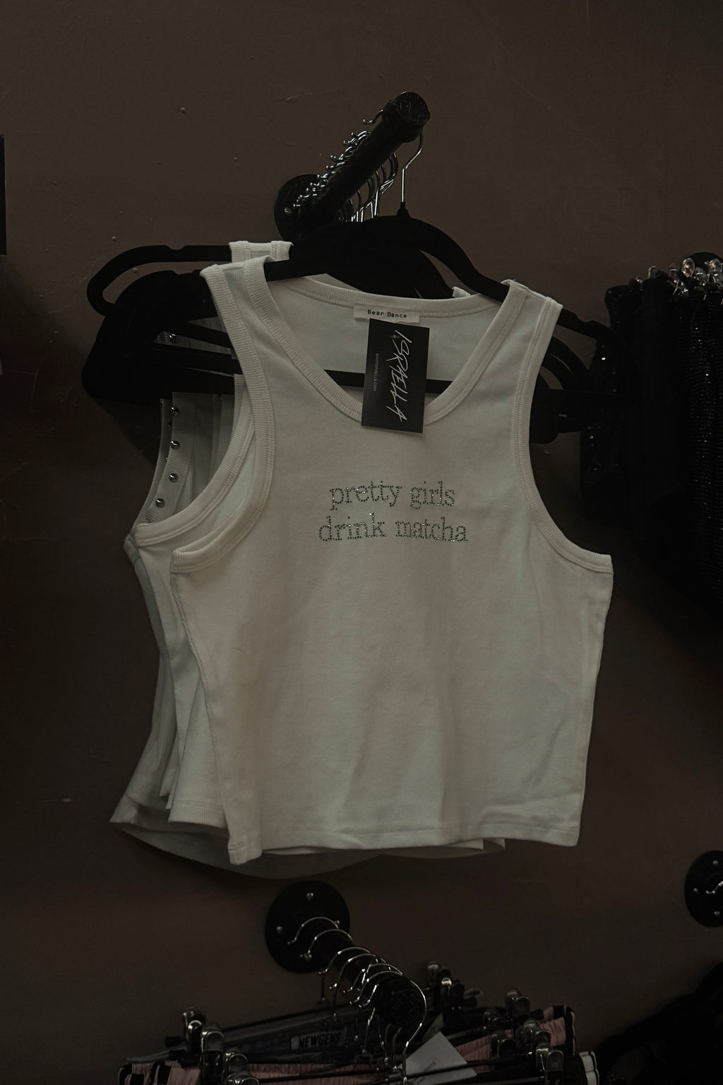 Matcha Rhinestone Tank Top (White)
