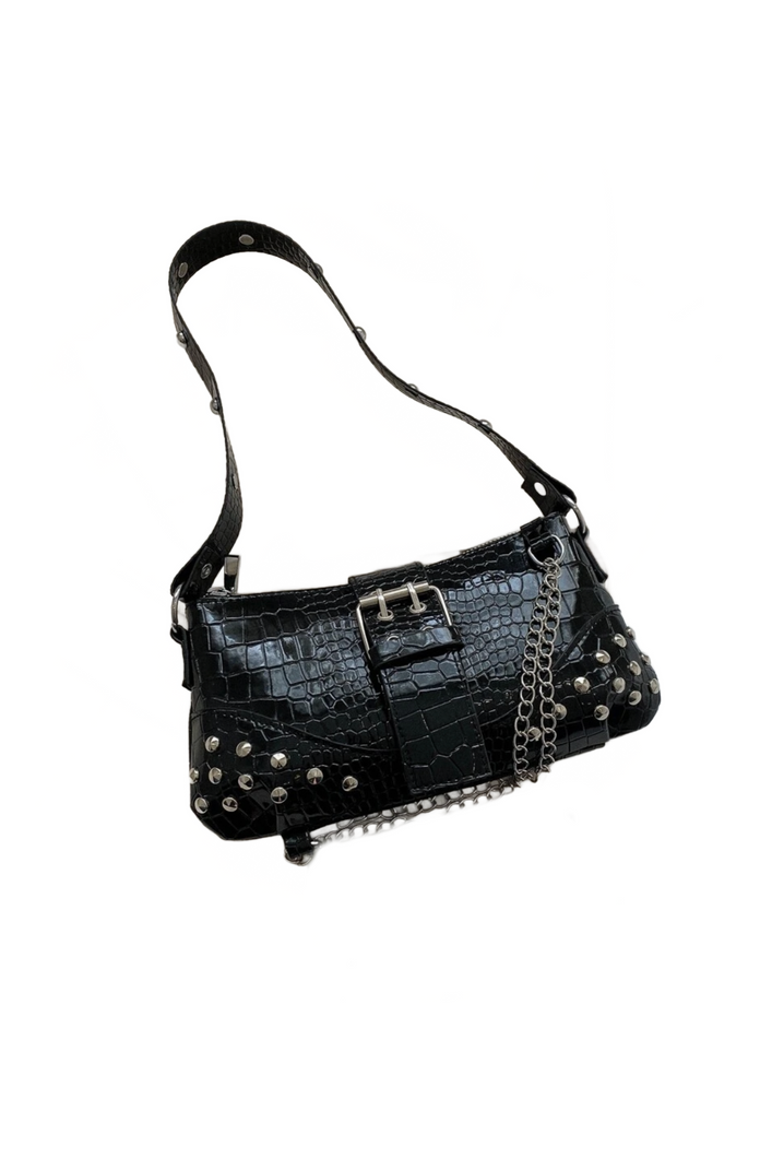 Zadie Croc Chain Bag (Black)
