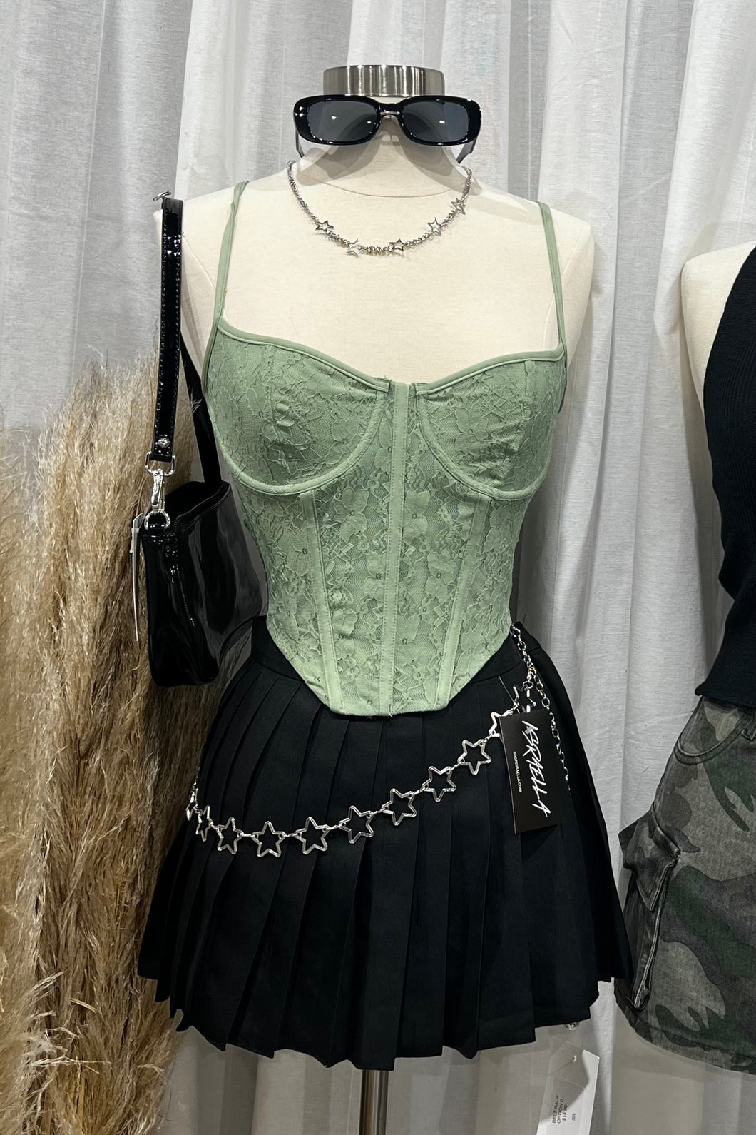 Yana Lace Bustier Top (Sage Green)