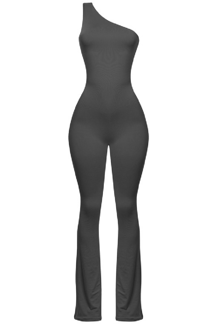Raya One Shoulder Flare Jumpsuit (Black)