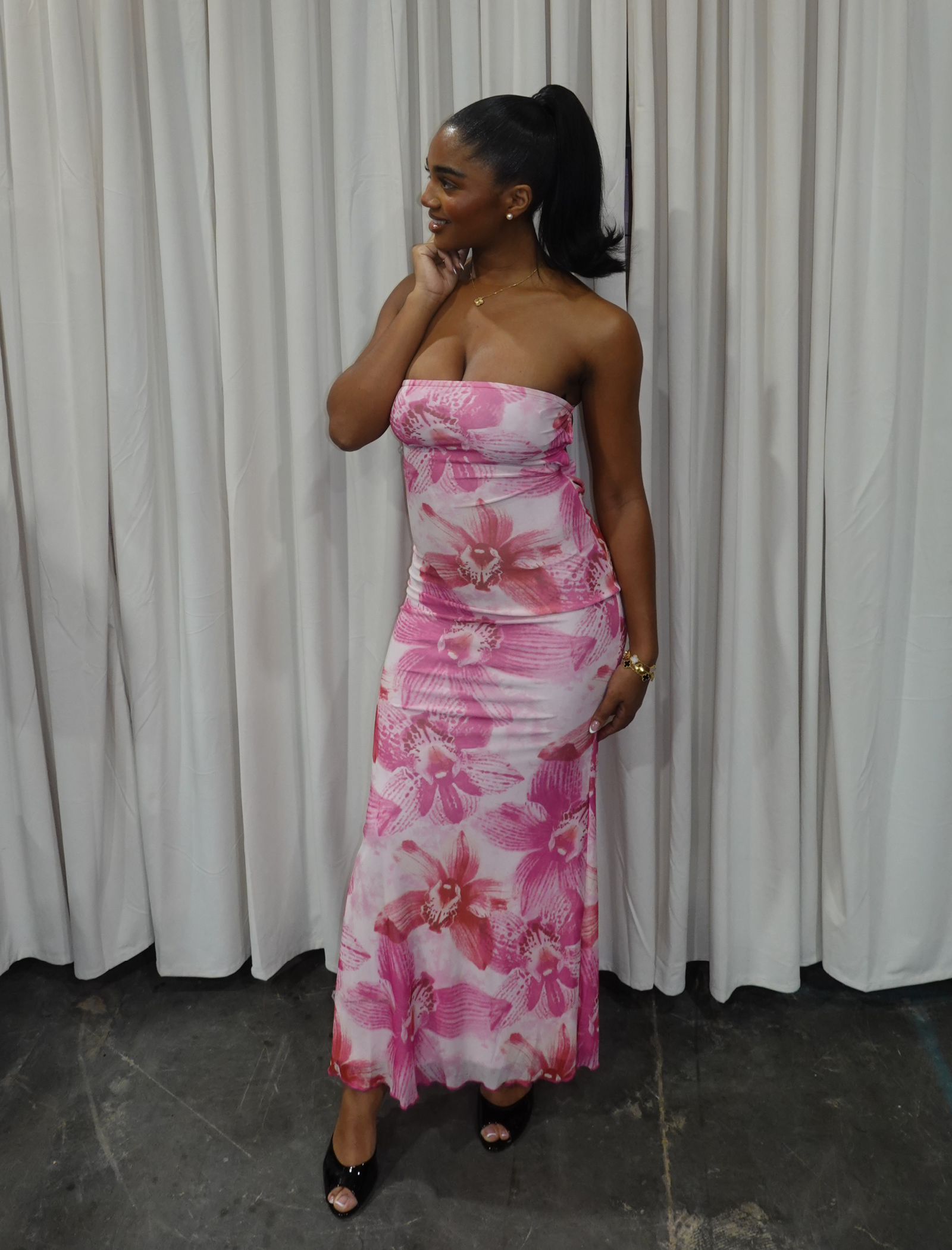 Waverly Tube Mesh Maxi Dress (Pink)