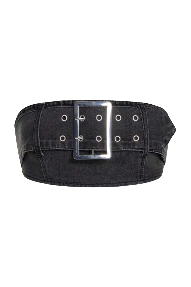 Moxie Buckle Bandeau Top (Grey Denim)