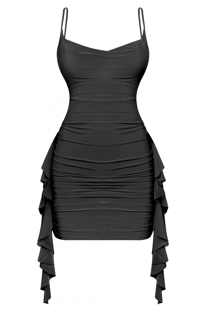 In A Mood Ruffled Mini Dress (Black)