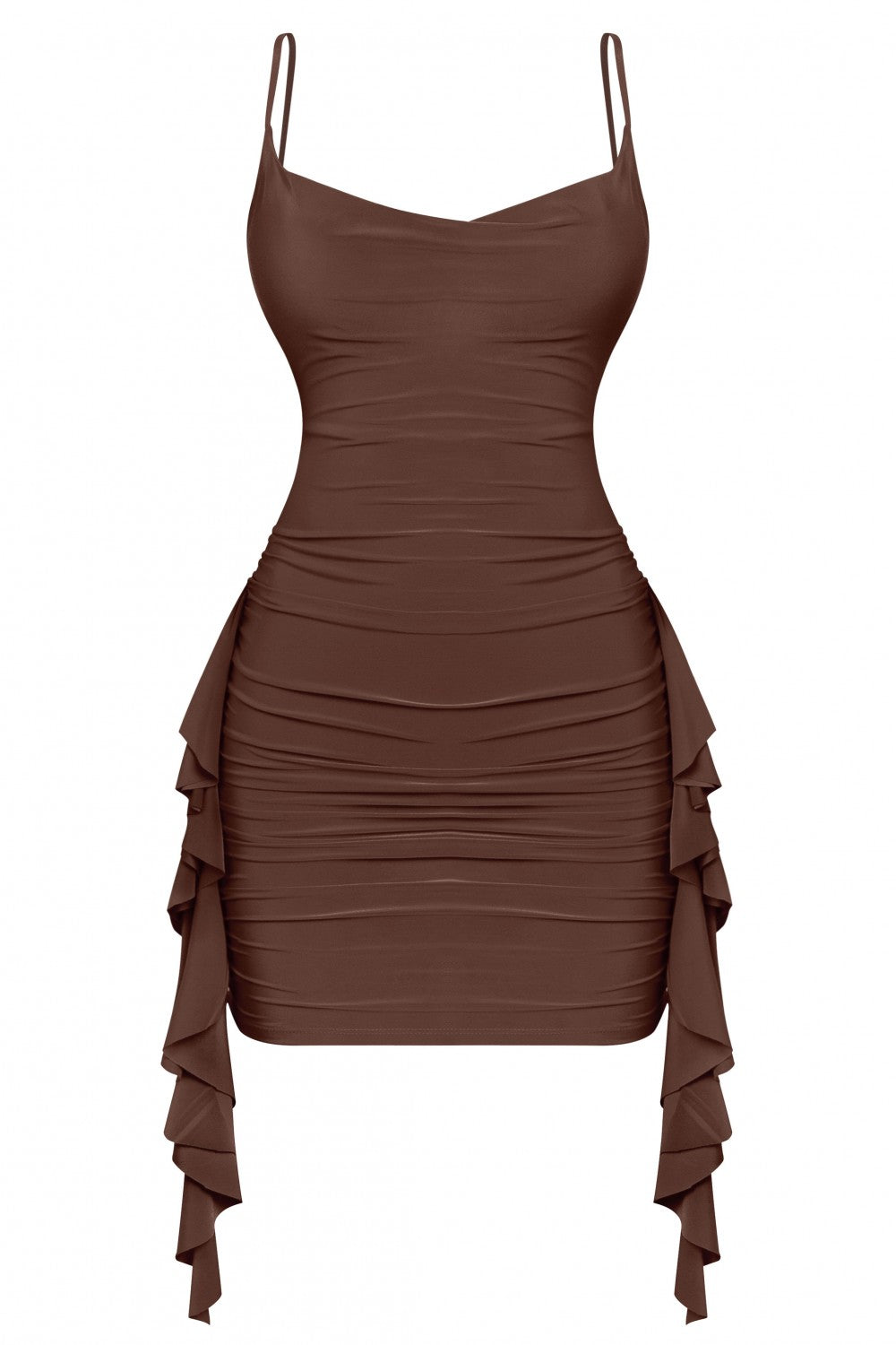 In A Mood Ruffled Mini Dress (Mocha Brown)