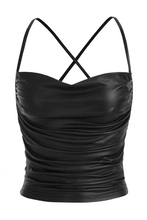Load image into Gallery viewer, Rain Faux Leather Ruched Cami (Black)