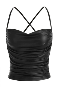 Rain Faux Leather Ruched Cami (Black)