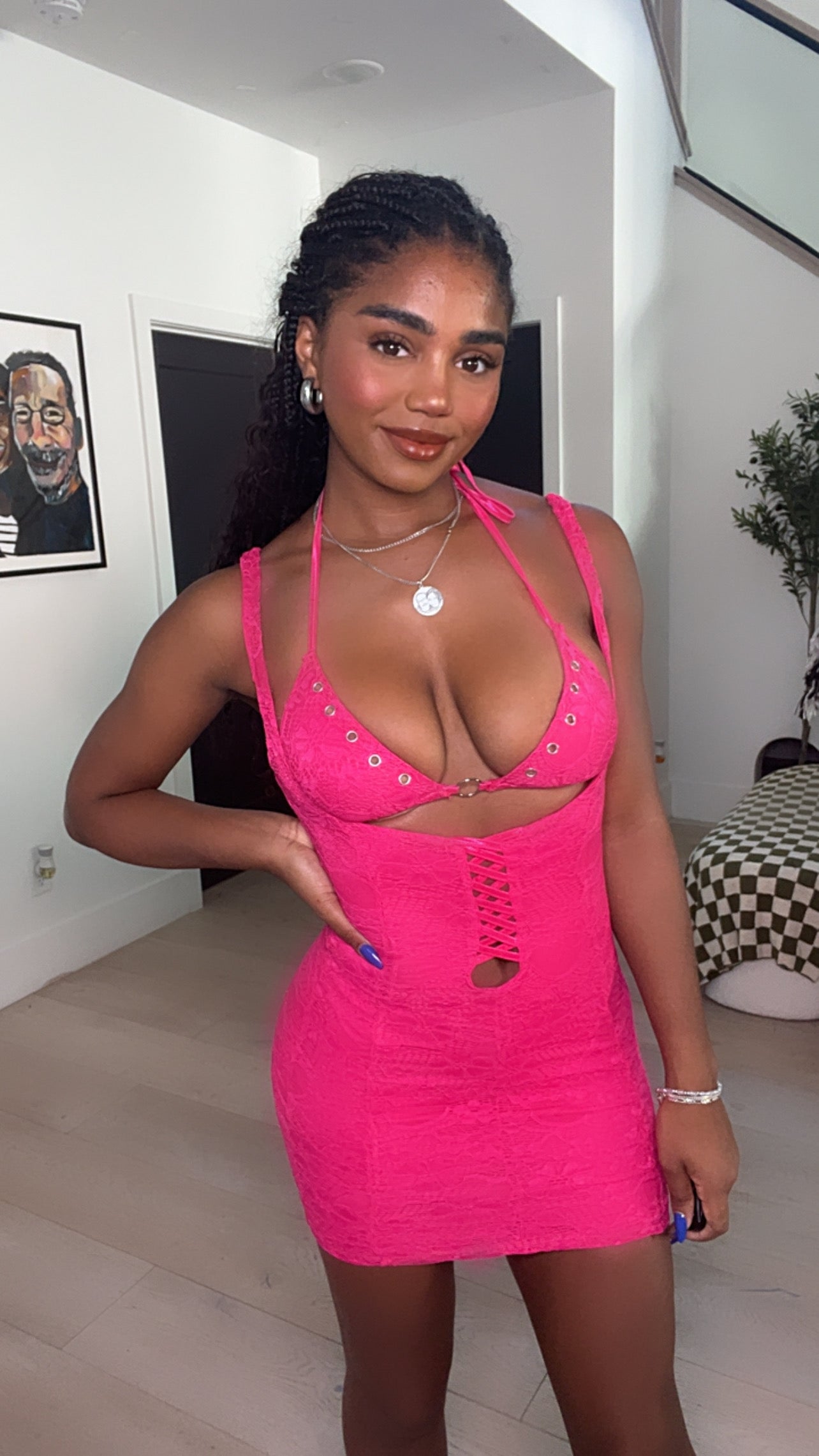 Macie Lace Mini Dress (Fuchsia Pink)