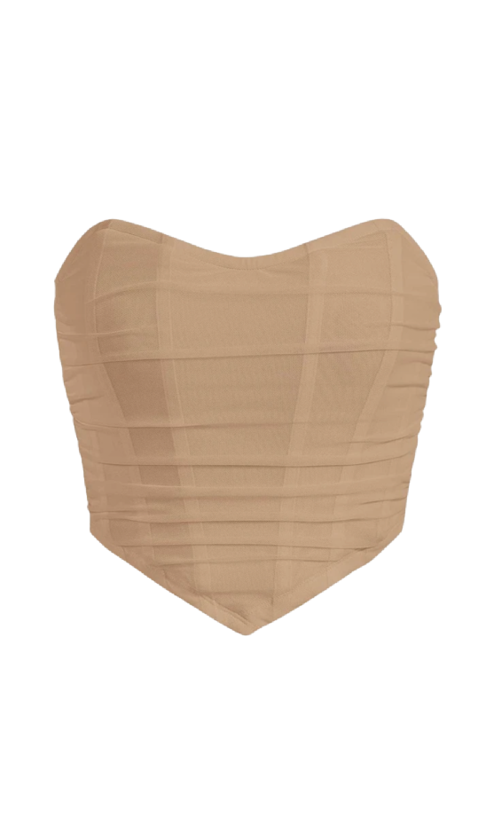 Emmy Ruched Corset Top (Nude Beige)