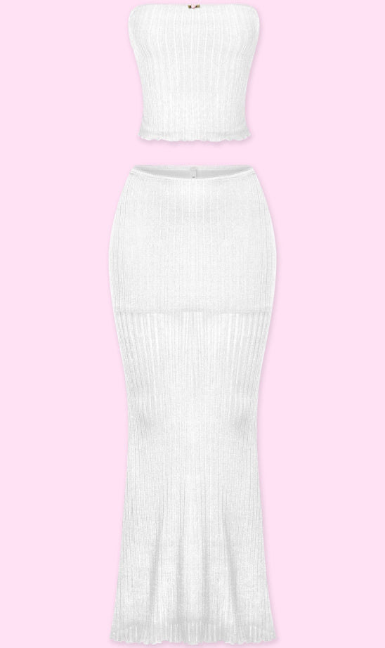 Parisa Maxi Skirt Set (White)