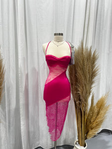Tristezza Lace Halter Dress (Fuchsia Pink)