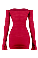 Load image into Gallery viewer, Vivienne Long Sleeve Ruched Dress (Red)