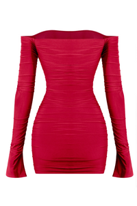 Vivienne Long Sleeve Ruched Dress (Red)