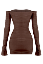 Load image into Gallery viewer, Vivienne Long Sleeve Ruched Dress (Brown)