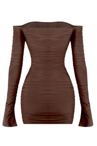 Vivienne L/S Ruched Dress (Brown)