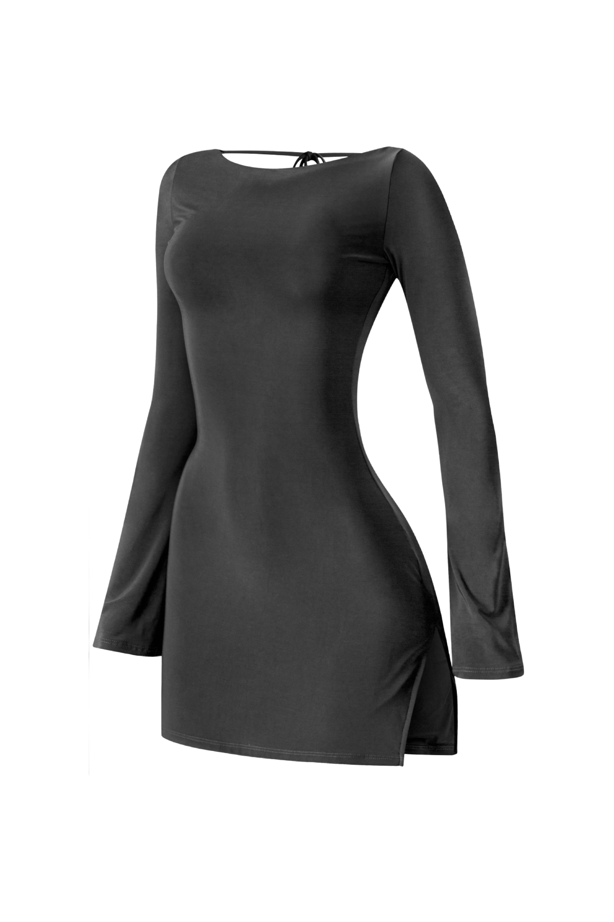 Olivia Long Sleeve Open Back Mini Dress (Black)
