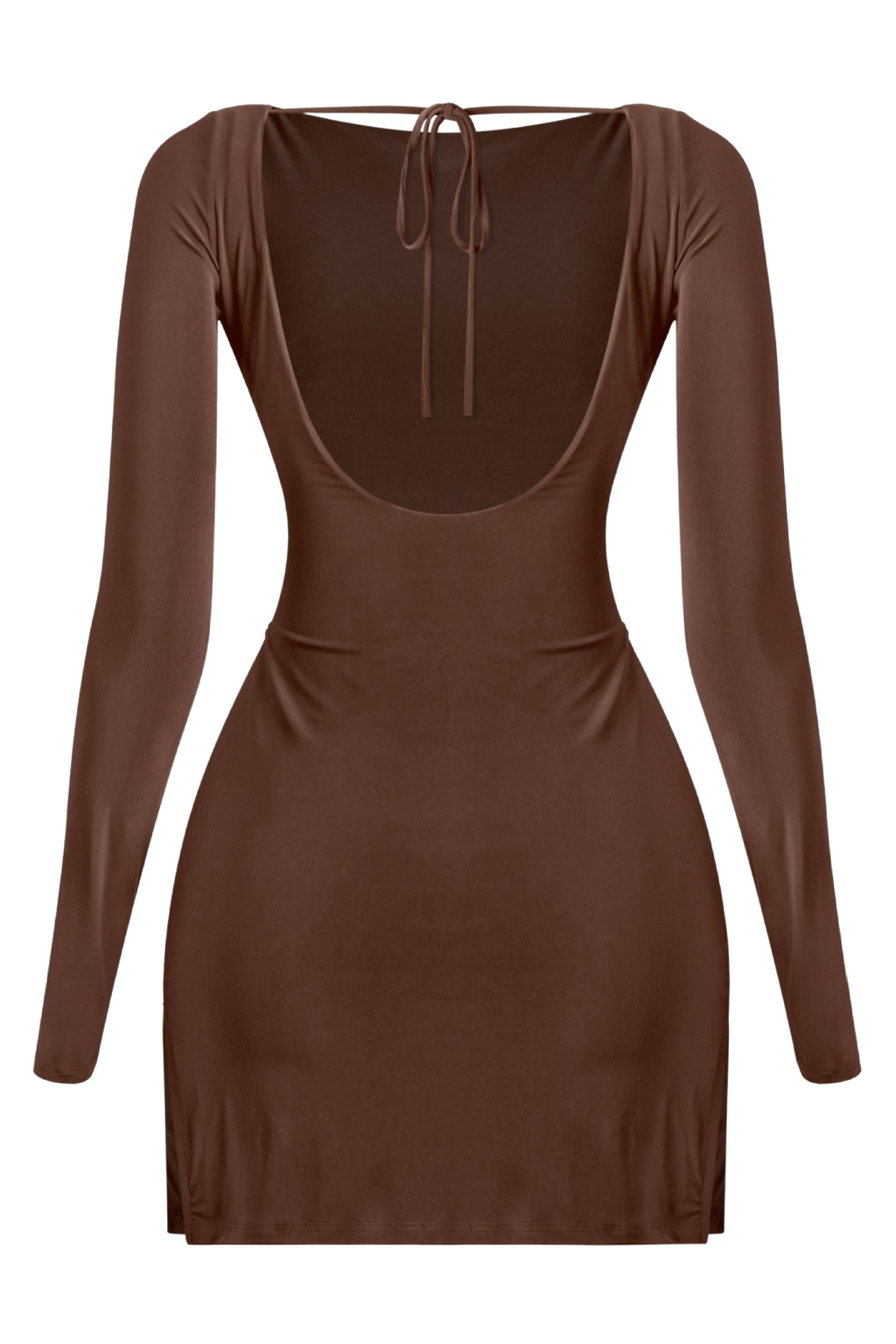 Staci Long Sleeve Open Back Side Slits Mini Dress (Brown)
