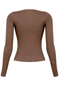 Cara Long Sleeve Top  (Brown)