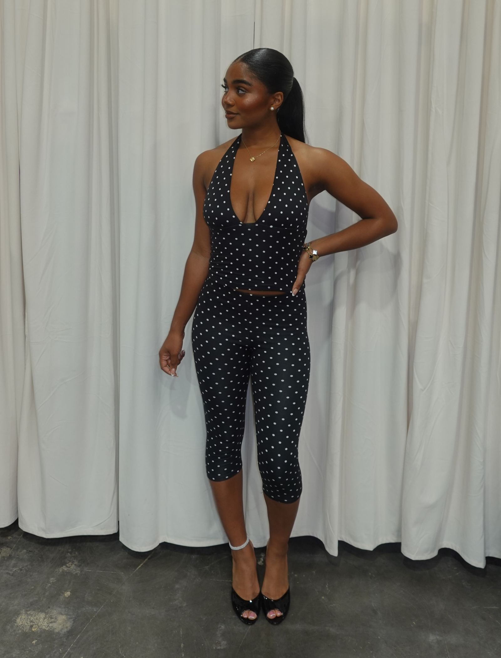 Nicole Halter Top (Black Polka Dot)