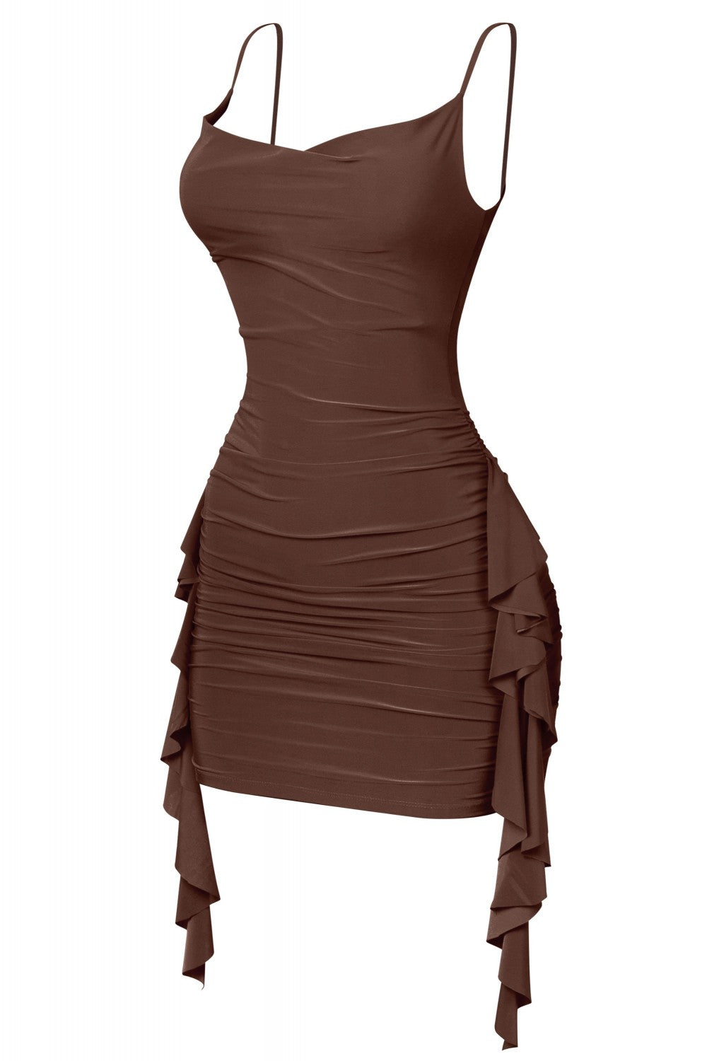 In A Mood Ruffled Mini Dress (Mocha Brown)