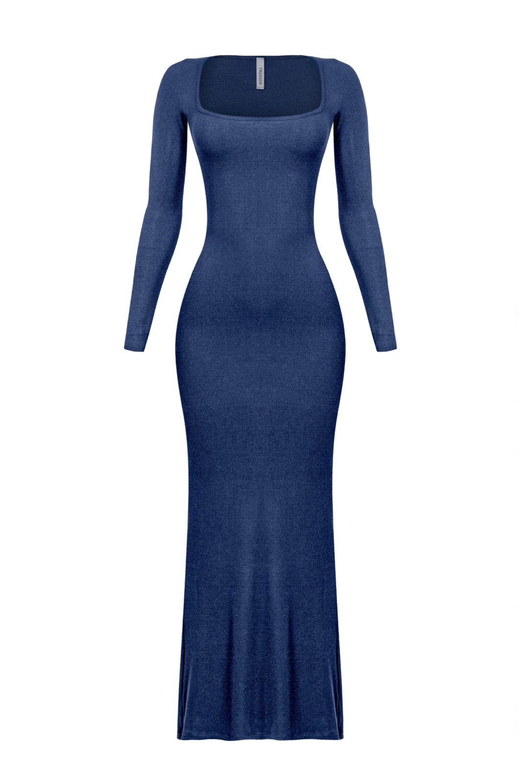 Kourtney Long Sleeve Ribbed Maxi Dress (Navy Blue)