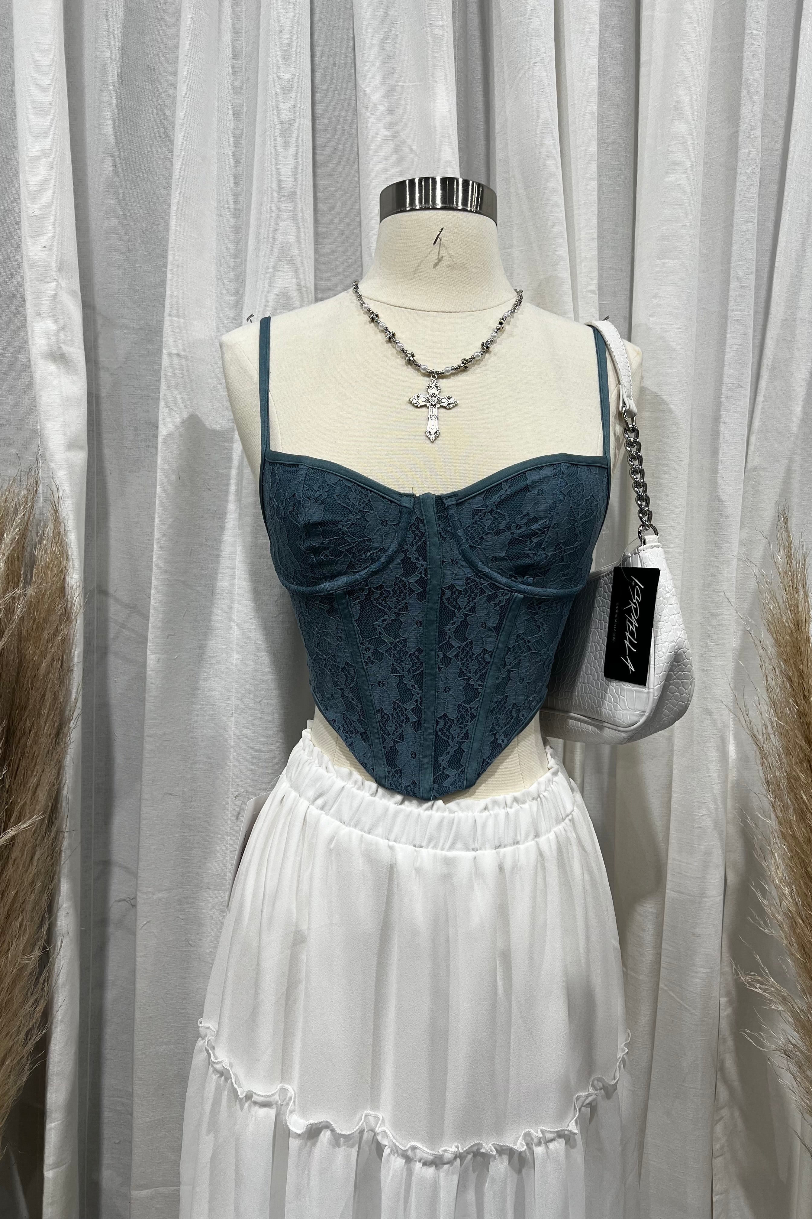 Yana Lace Bustier Top (French Blue)
