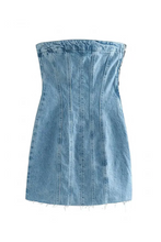 Load image into Gallery viewer, Alanna Denim Mini Dress (Denim Blue)