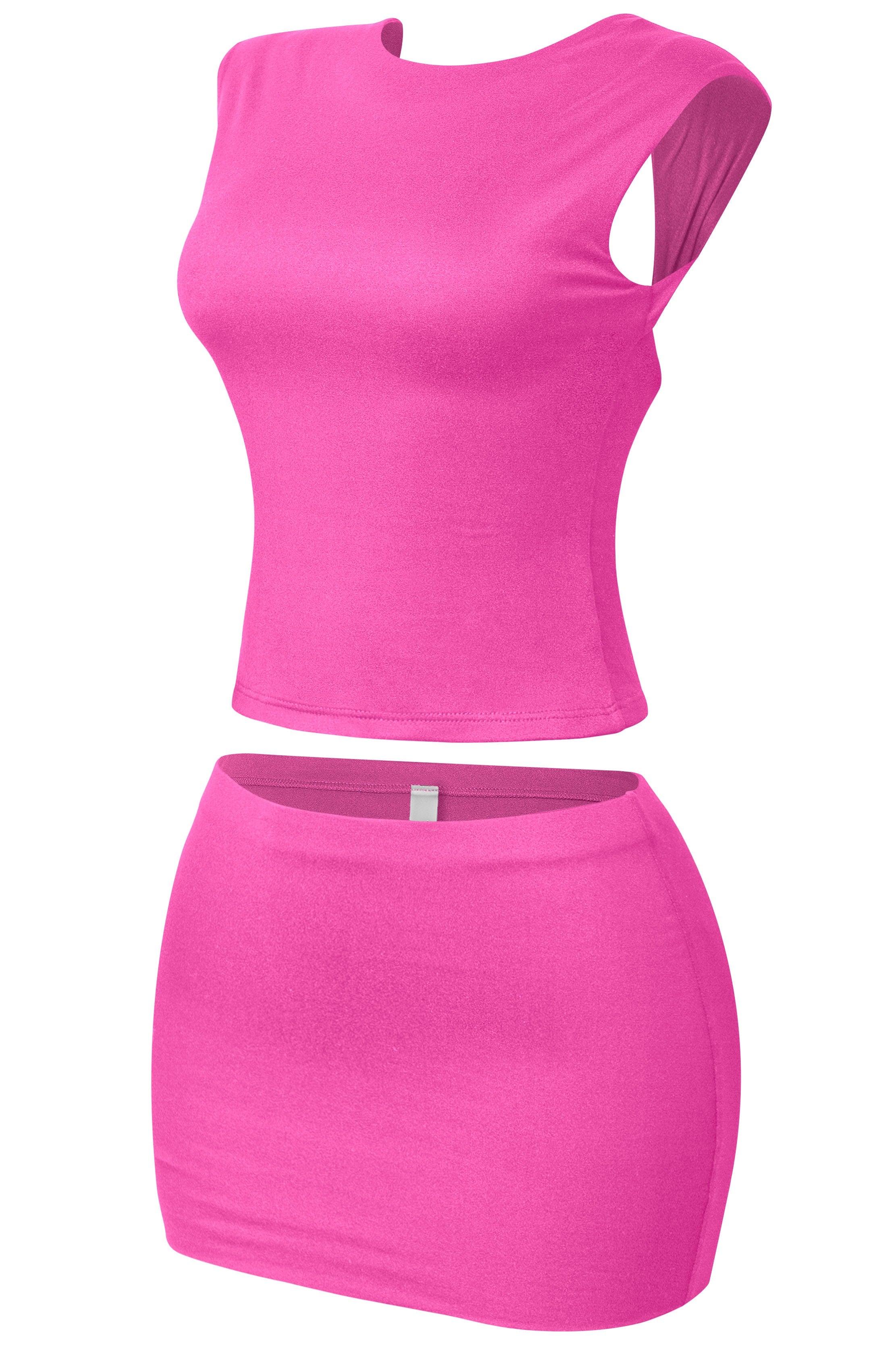 Dulce Open Back Mini Skirt Set (Fuchsia Pink)