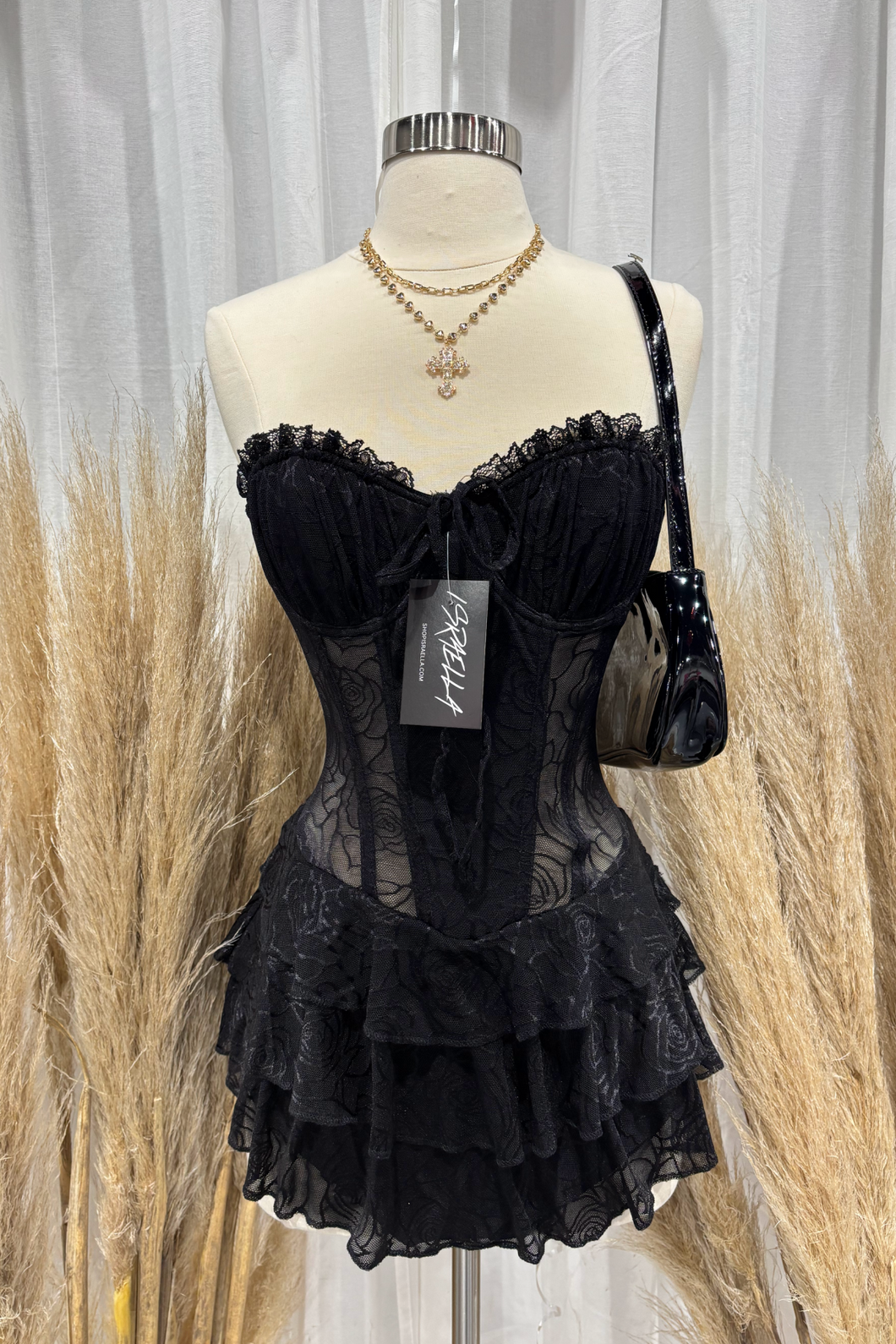 Yara Pleated Corset Dress (Black)