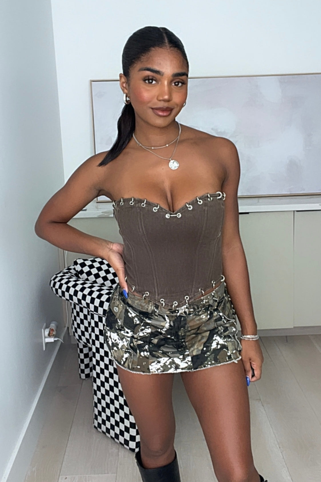 Aspen Cargo Mini Skirt (Brown Multi)