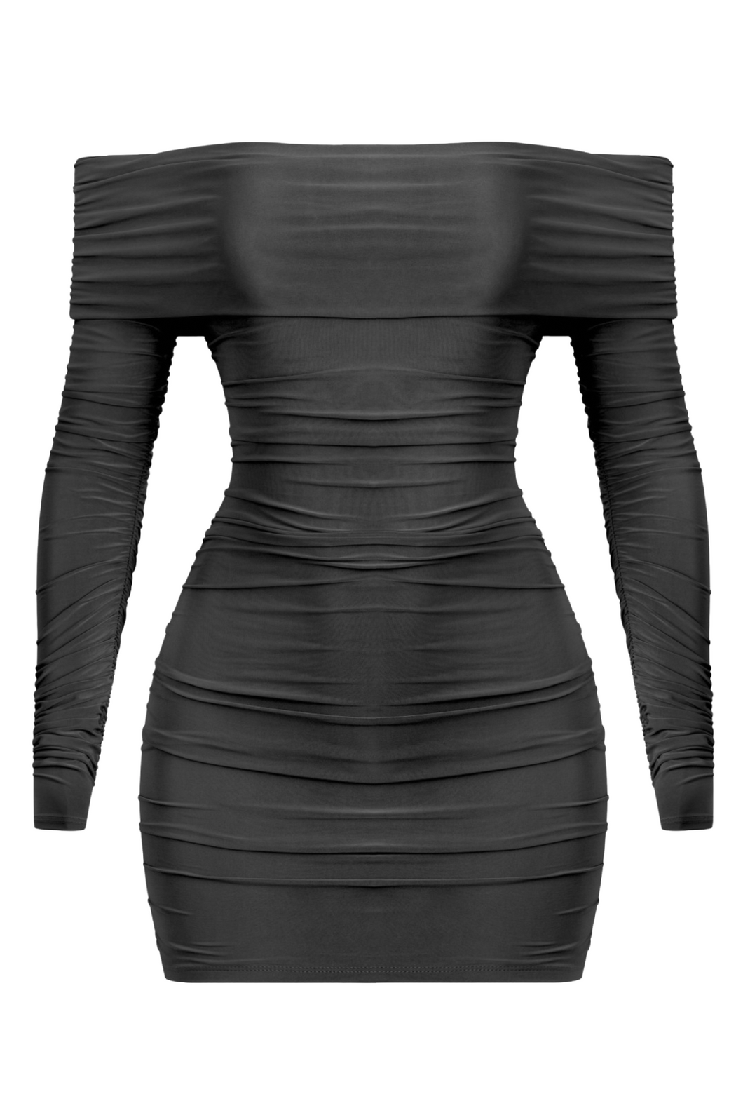 Zara Off Shoulder Ruched Dress (Black)