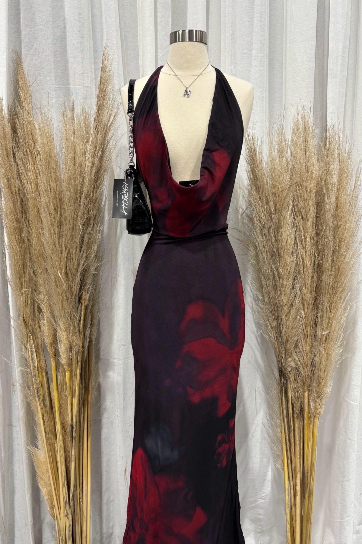 Lune Mesh Maxi Dress (Burgundy Red)