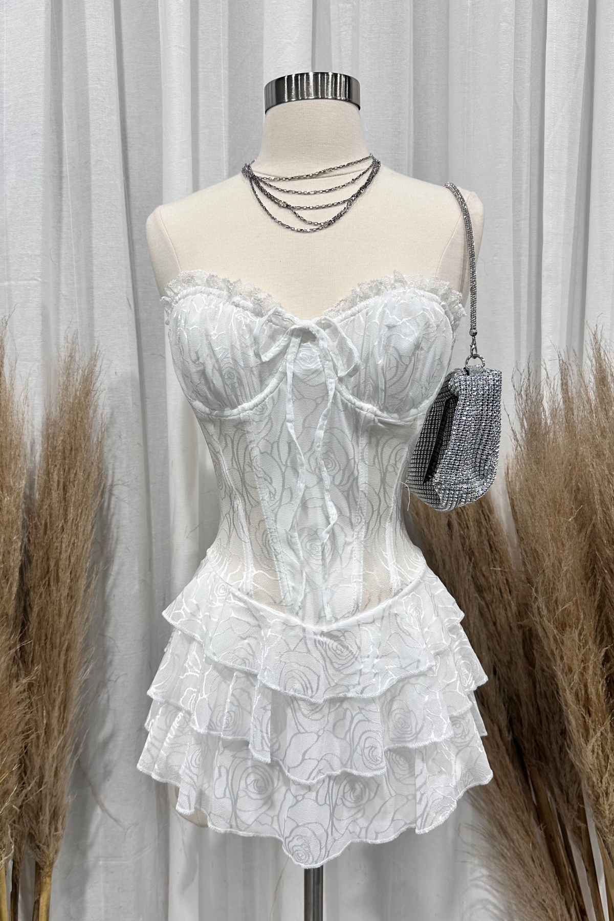 Yara Pleated Corset Dress (White)