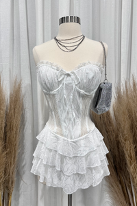 Yara Pleated Corset Dress (White)