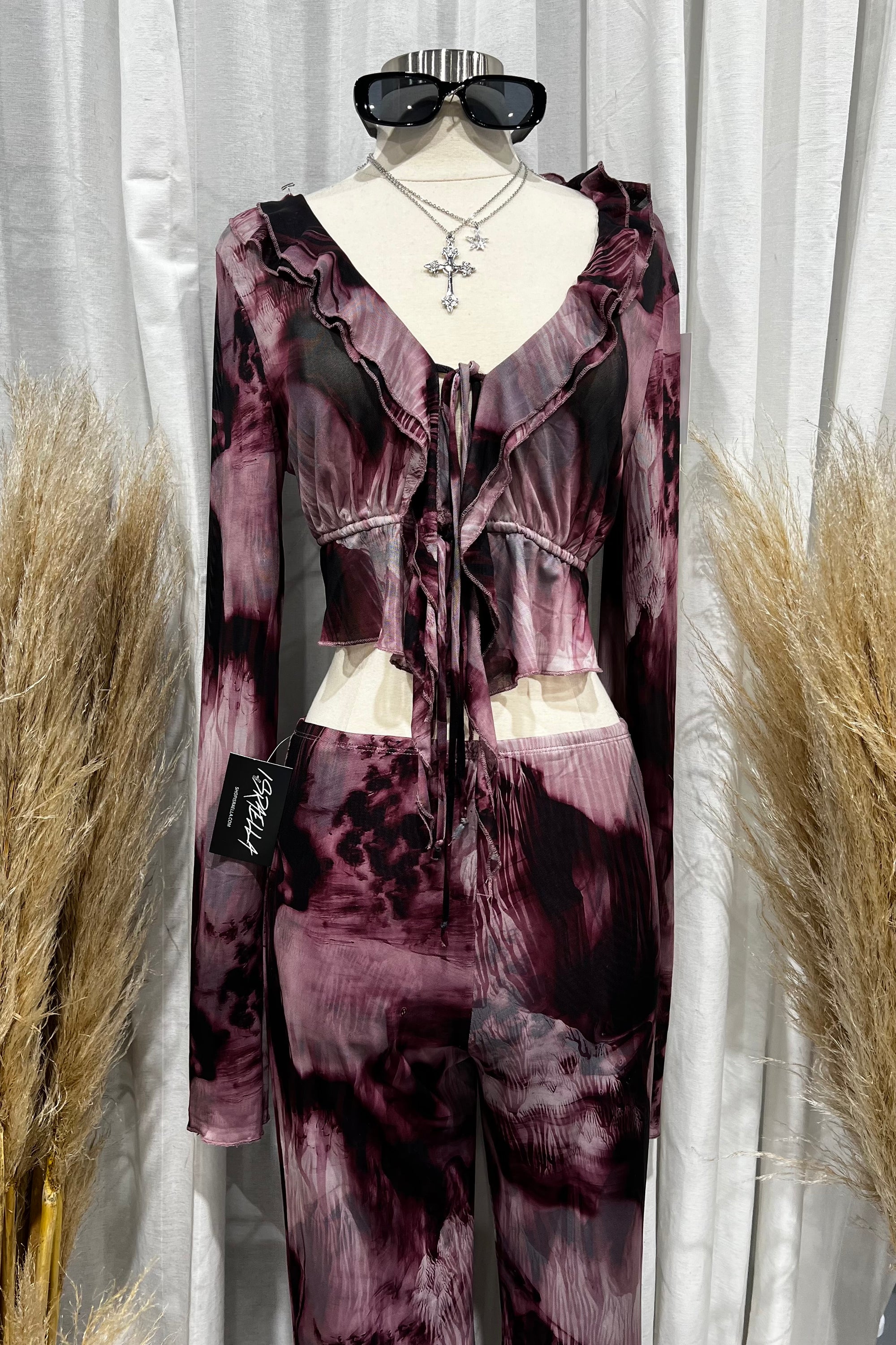 Alondra Long Sleeve Mesh Pants Set (Purple Multi)