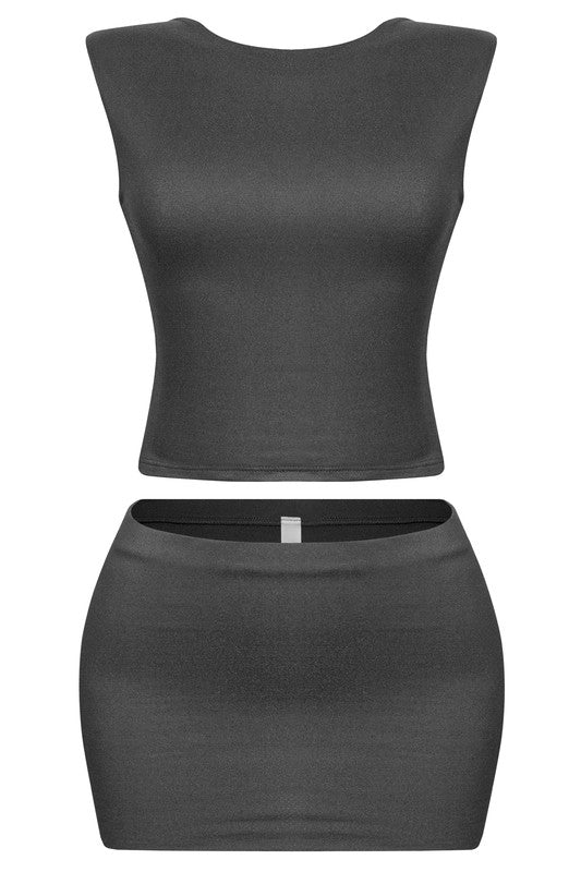 Dulce Open Back Mini Skirt Set (Black)