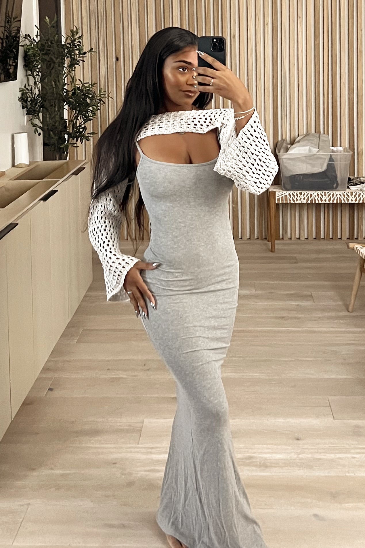 Ellis Knit L/S Net Shrug (Beige Grey)