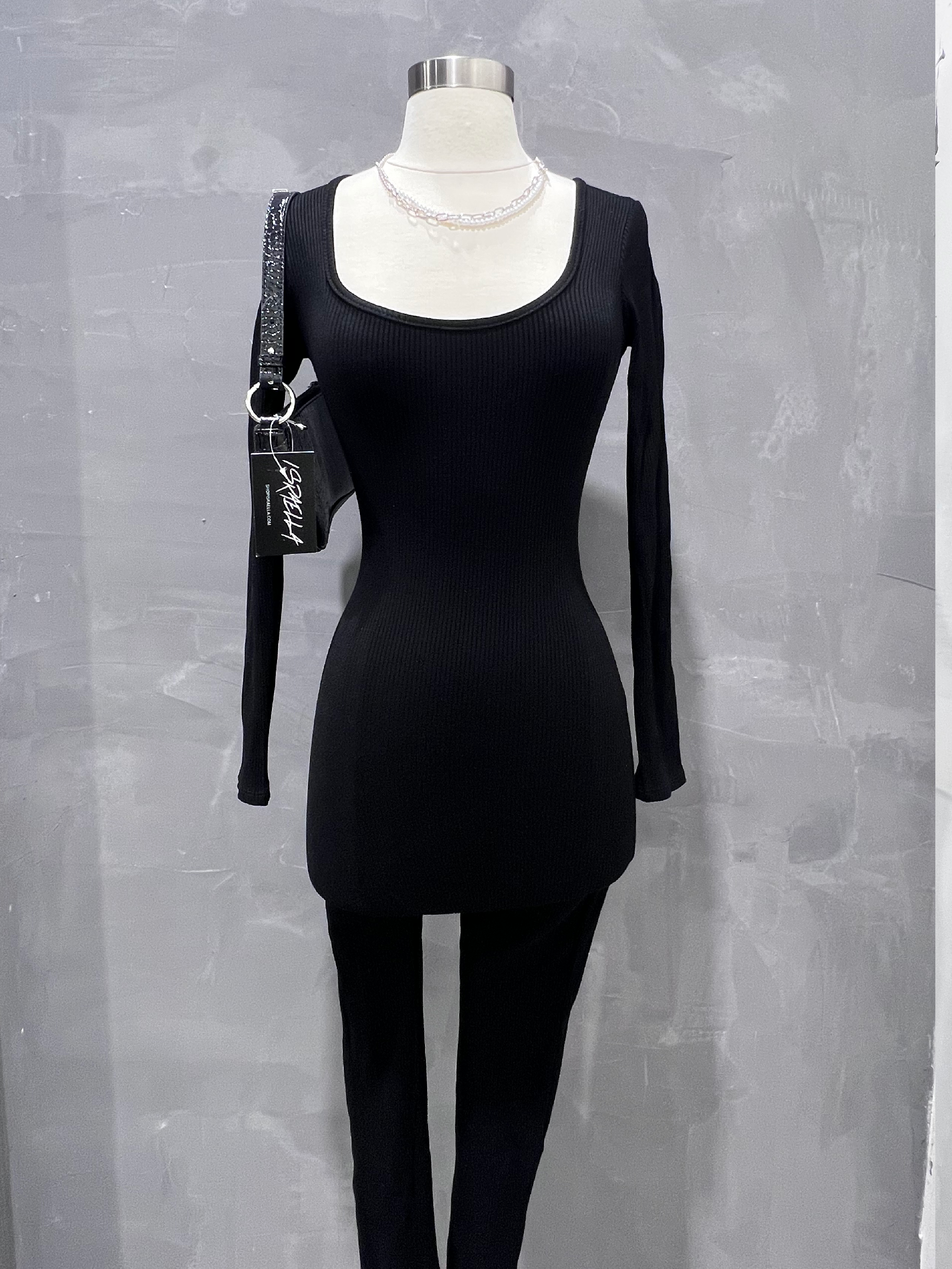 Kina Square Neck Ribbed Jumpsuit (Black)