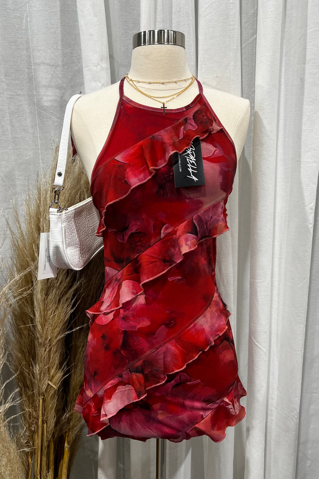 Jazmine Floral Mesh Dress (Red Multi)