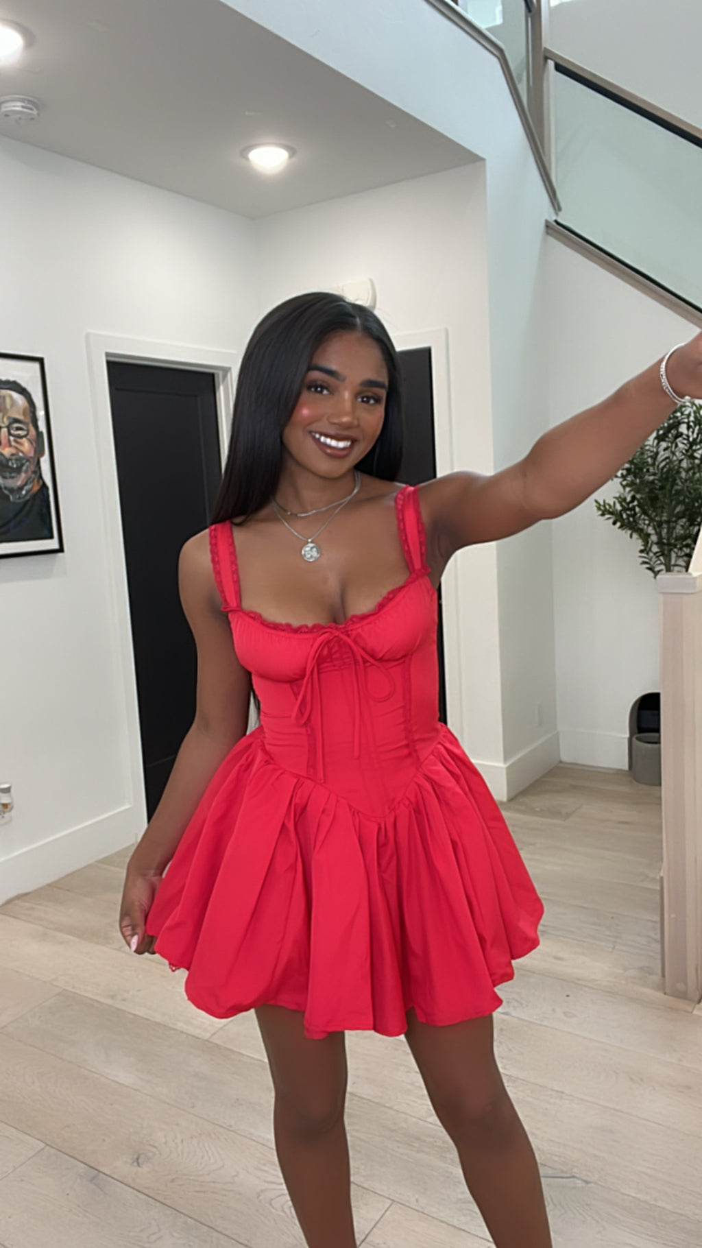 Maddelena Pleated Mini Dress (Red)