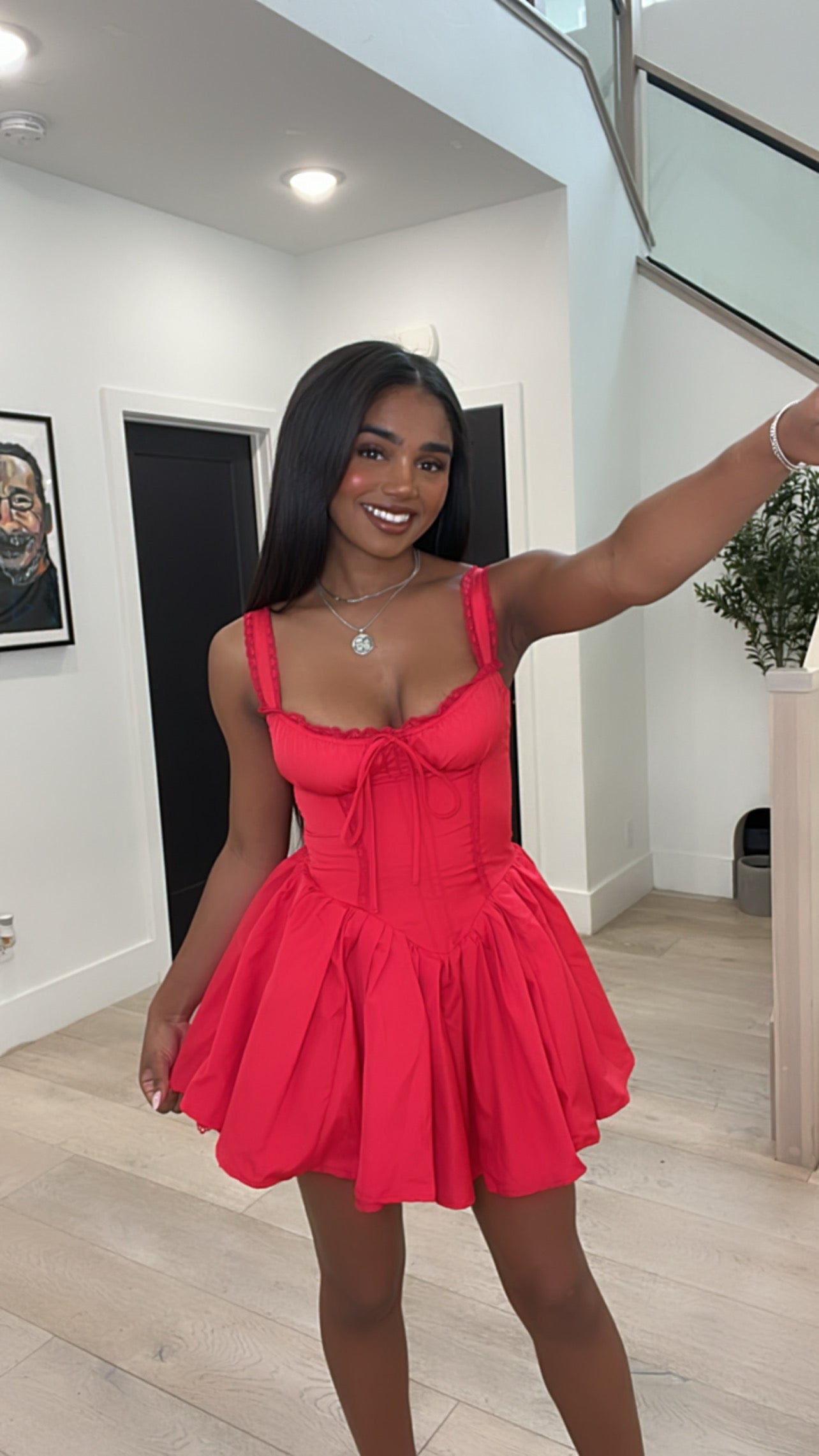 Maddelena Pleated Mini Dress (Red)