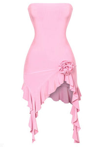 Taj Strapless Mini Ruffle Dress (Baby Pink)