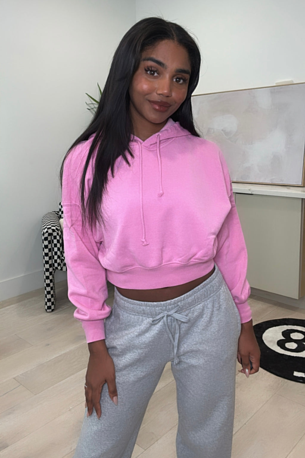 Jazlyn Cropped Hoodie (Rose Pink)
