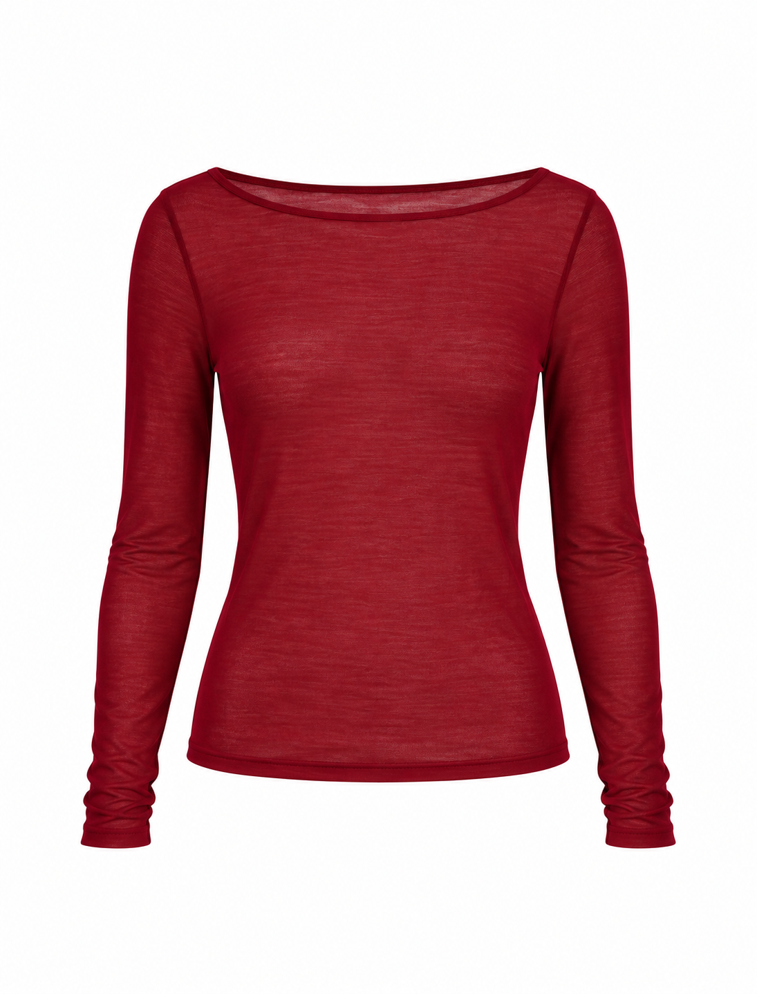 Raquella Sheer Long Sleeve Top (Burgundy Red)