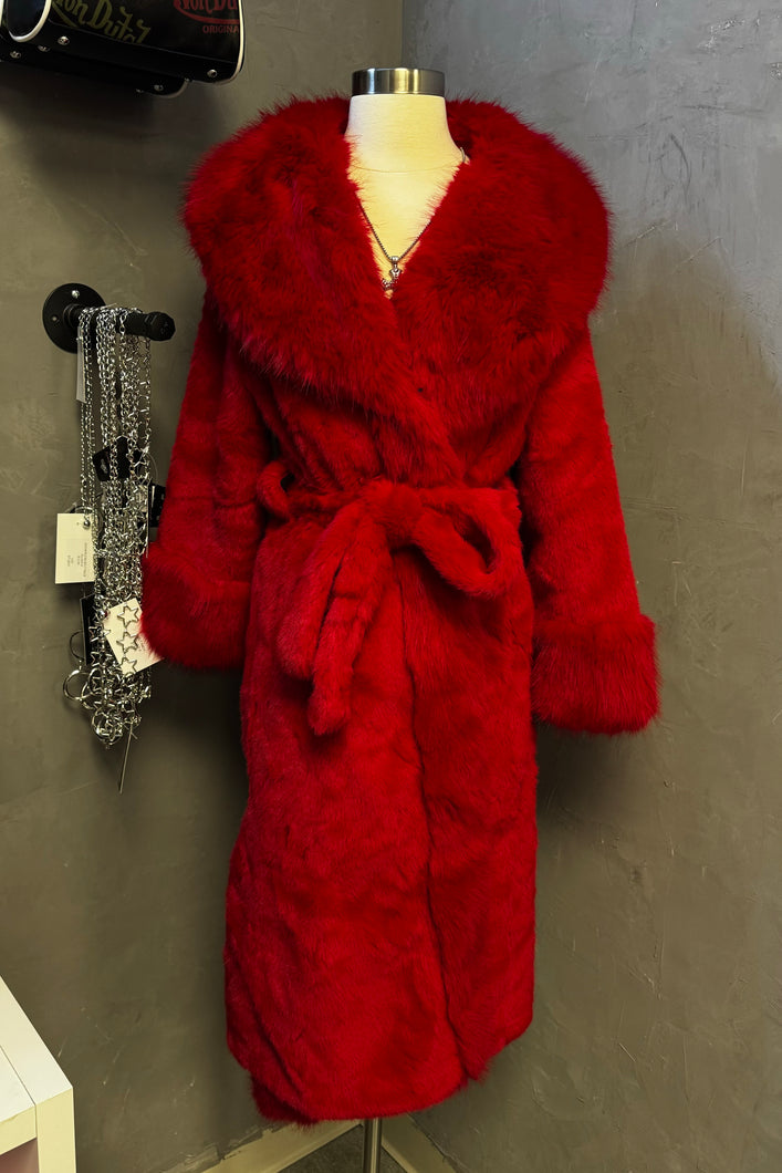 Valencia Fur Trench Coat (Red)