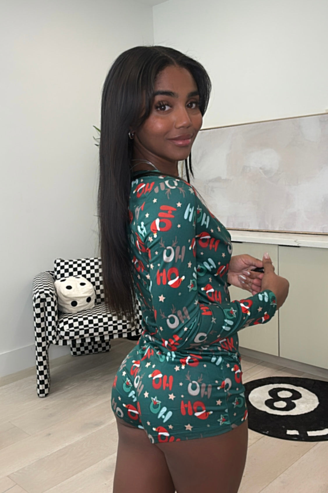 Ho Ho Ho Pj Romper (Dark Green)