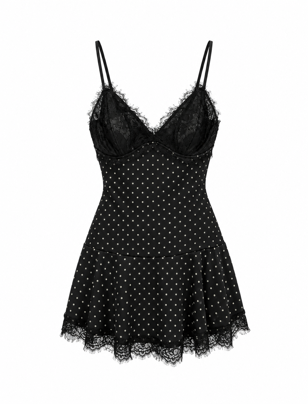 Millie Lace Mini Dress (Black Polka Dot)